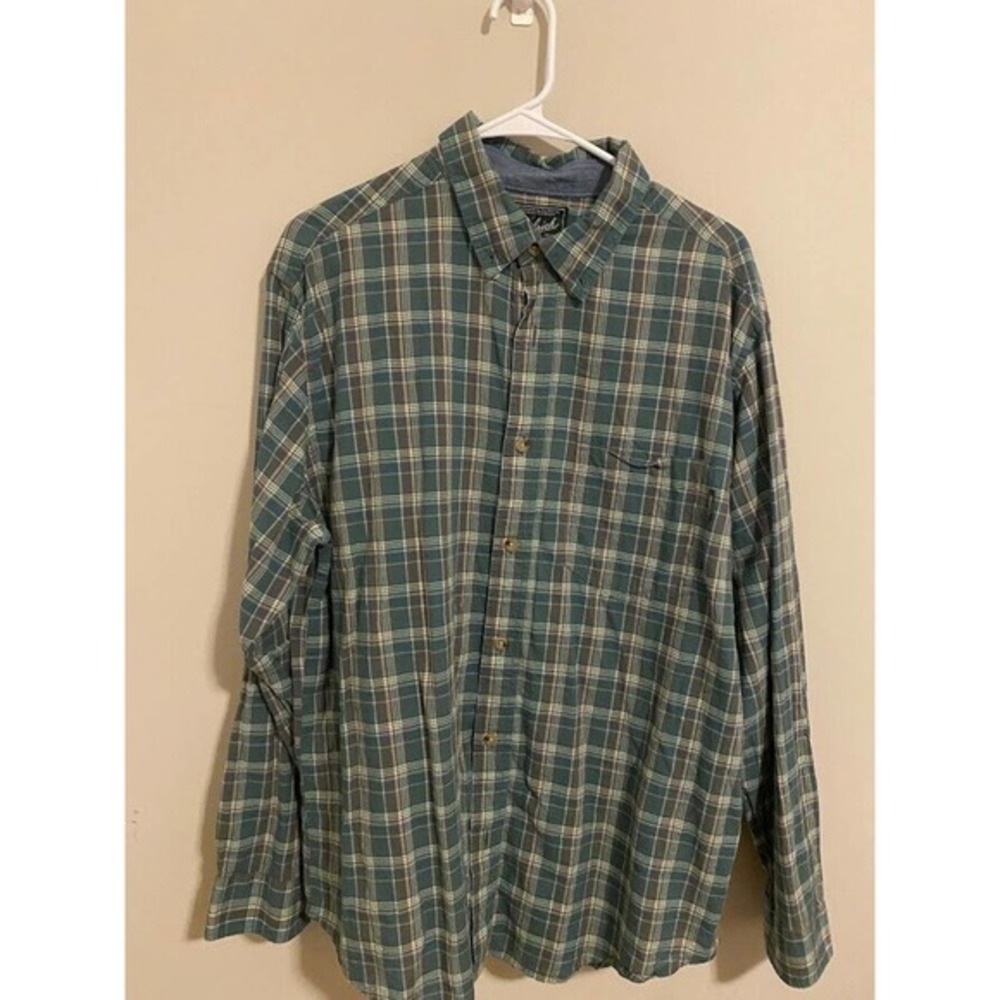 Woolrich Green Plaid Long‎ Sleeve Button Up Shirt Cotton Men’s Size Large Pocket